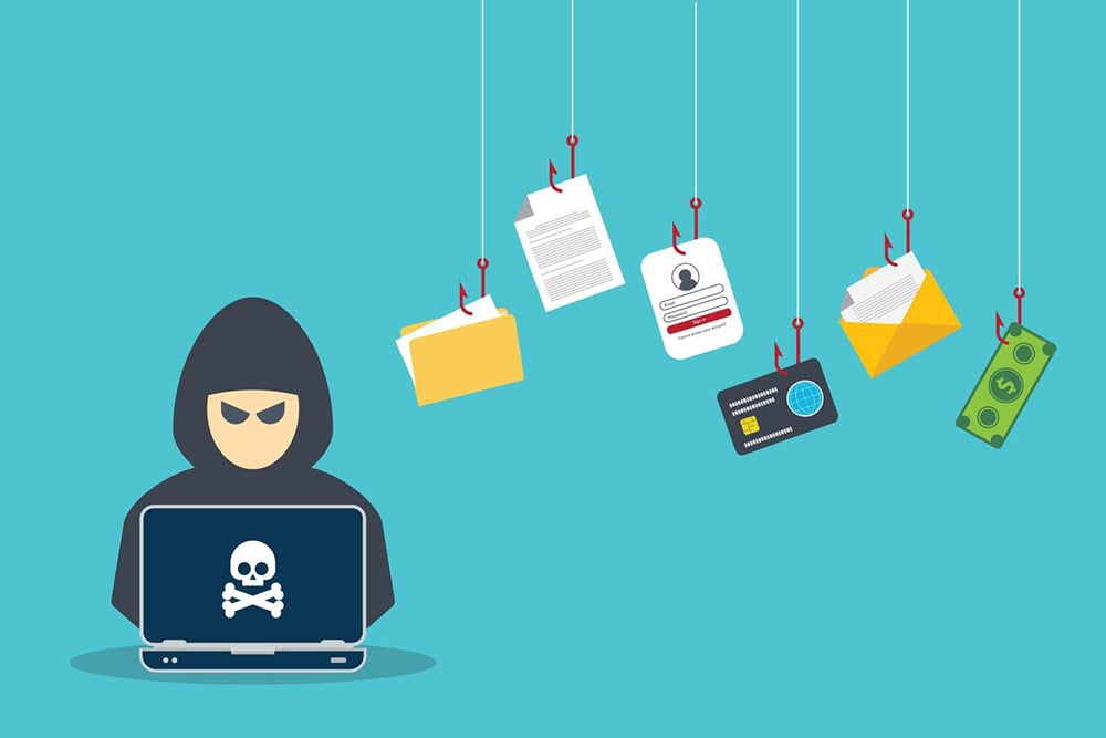 Illustration showing hacker using laptop