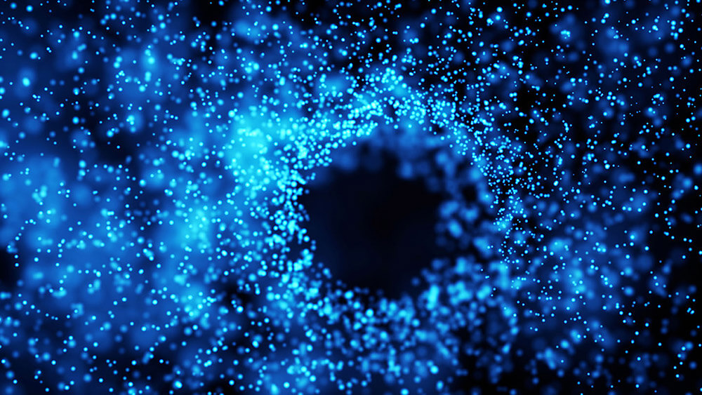 Abstract particles rendered on a dark background
