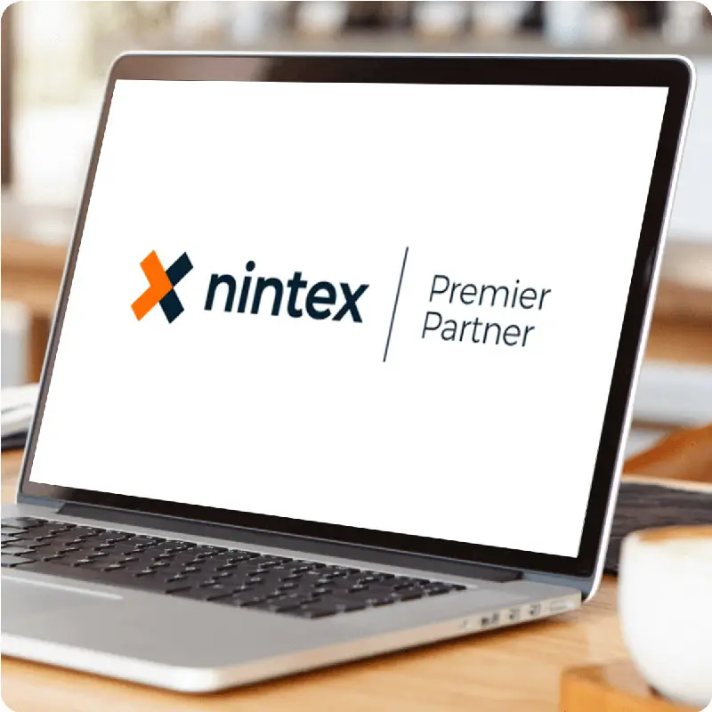 Laptop screen showing nintex logo